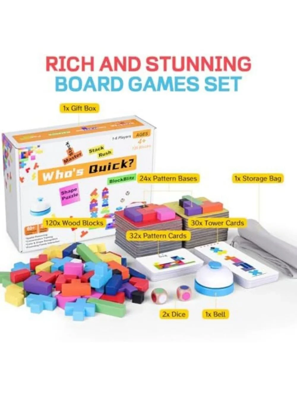 120-Piece Wooden Block Stacking Game for Kids & Adults, Fun for 1-6 Players